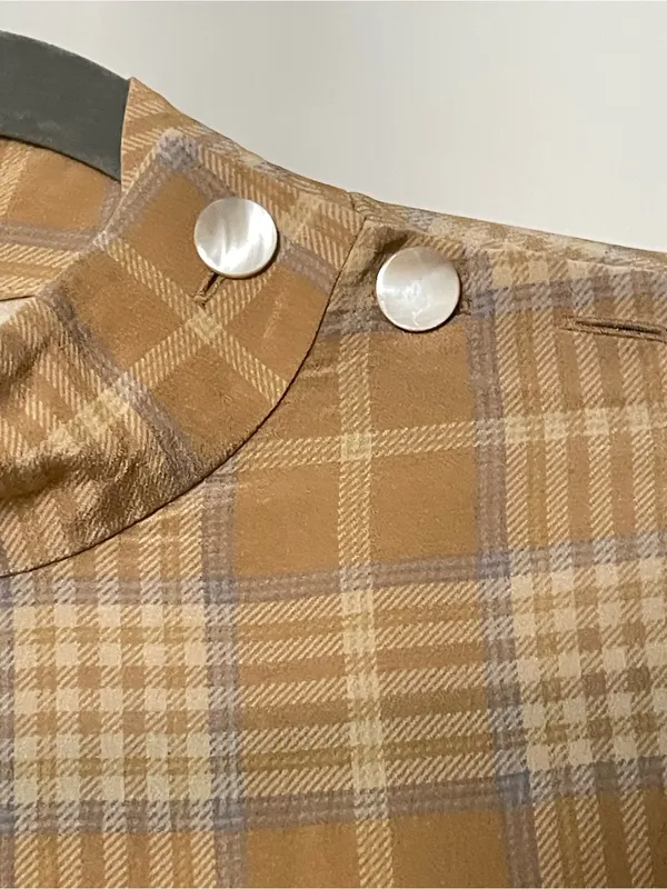 Wilfred Aritzia Henrietta Plaid Mock Neck Blouse Tan Brown - Image 5