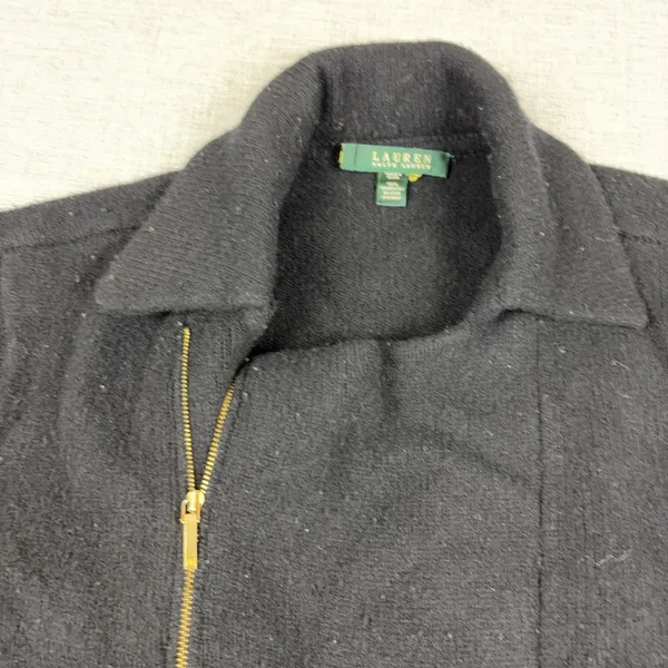 Lauren Ralph Lauren Sweater Womens Medium Black Lambs Wool Full Zip Knit - Image 3