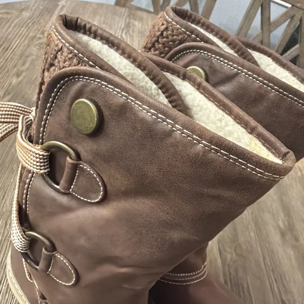 White Mountain Tivia Brown Boots Mid-calf Faux Fur Lining W23519 Women's 8 bow - Image 14