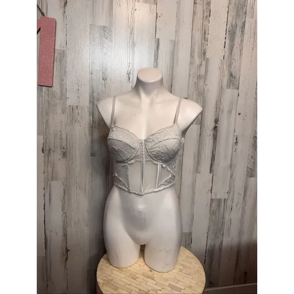 Say What? Corset Top Womens Medium White Lace Sheer Mesh Underwire Bustier Zip B - Image 4