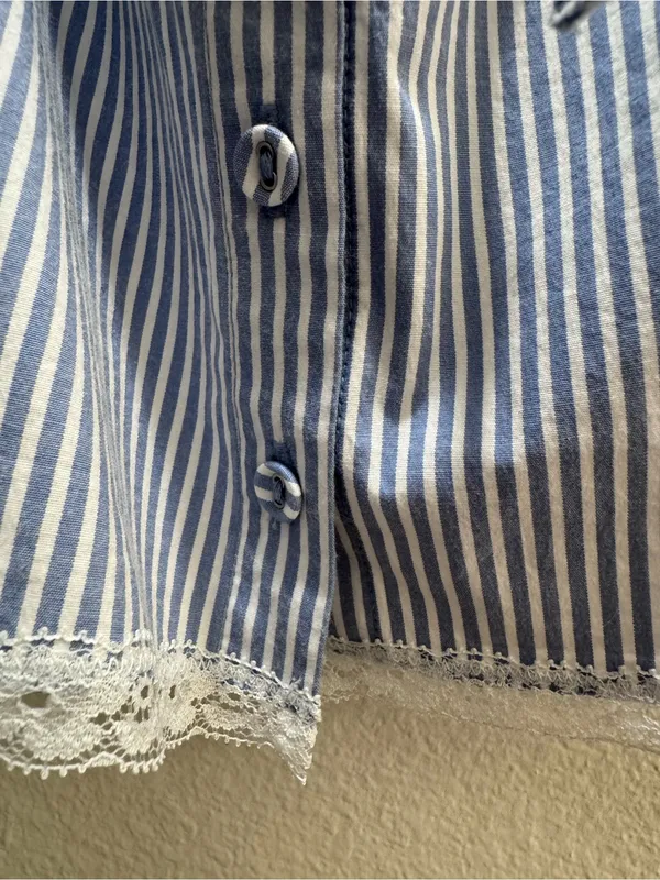 SKIMS NWT Crop Poplin Sleep Camisole In‎ Cadet Stripe Blue Size XL MSRP $44 - Image 9