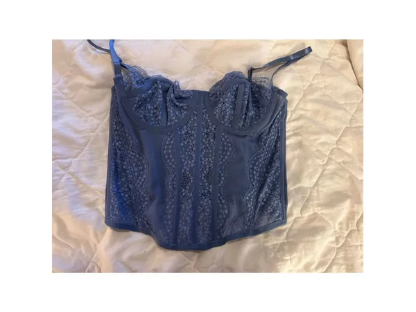NEW Lace Bustier Mesh Sheer Boned Corset Crop Top Vintage Shapewear M - Image 4