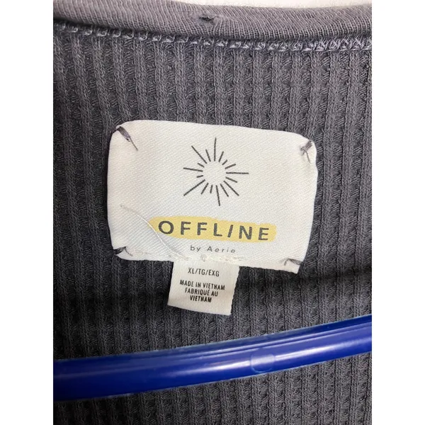 OFFLINE by Aerie Waffle Henley Women XL Gray Excellent Thumbhole 2162-1396 - Image 6