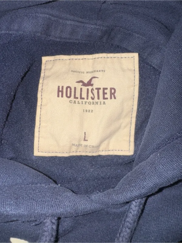 Hollister Navy Blue Pullover Hoodie Size L - Image 5
