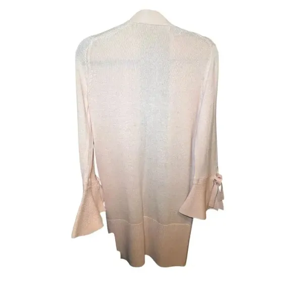 Ann Taylor LOFT Pink Silk Blend Cardigan Small Open Front Bell Sleeve Wrist Tie‎ - Image 2