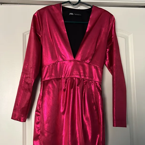 Zara Laminated Fuschia Mini Dress Vneck - Image 7