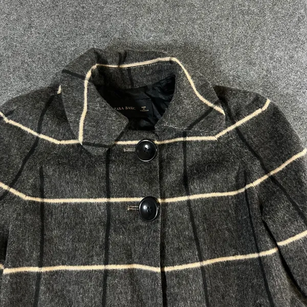 Zara Basic Womens Grey Plaid Wool Blend Swing Coat Jacket Size S Pleated Back - Image 8