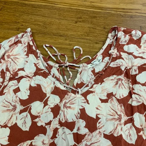 Billabong Winding Roads Top Womens‎ Small Floral Blouse Long Sleeve Tie Neck - Image 2