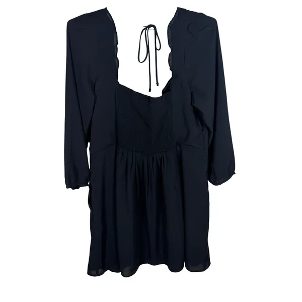 Abercrombie & Fitch Black Long Sleeve Mini Dress Smocked Back Pockets XL - Image 7