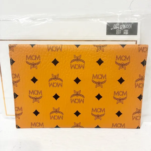 MCM Orange All‎ Over Print Snap Pouch Clutch Bag NEW - Image 4