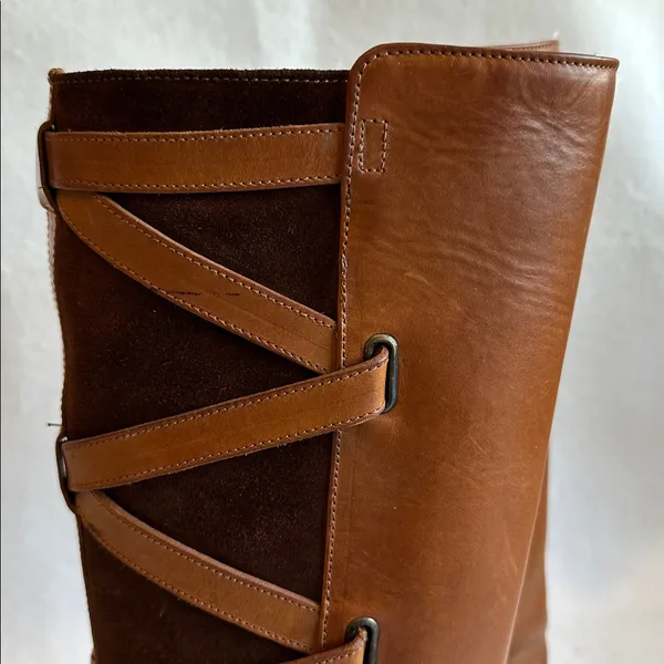 Frye Brown Leather Knee-High Boots with Suede criss cross accents size 8.5 - Image 2
