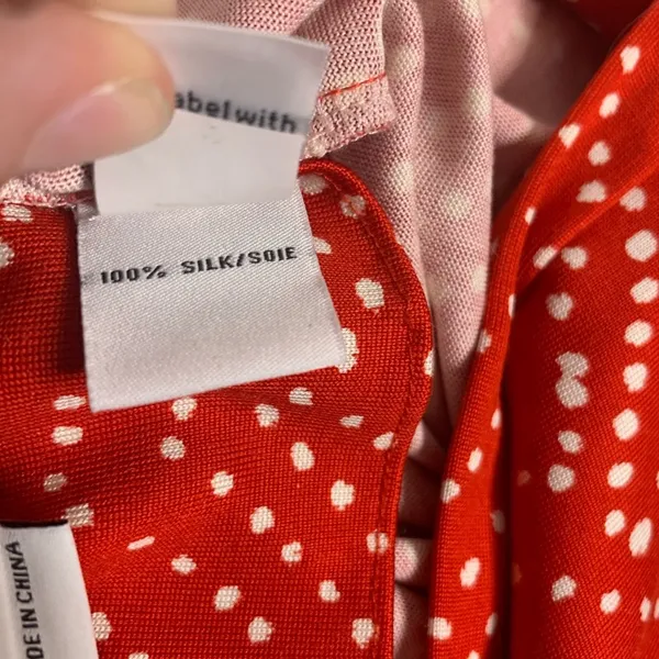 Diane Von Furstenberg Reina silk dot‎ long sleeve dress red white sz 4 - Image 6