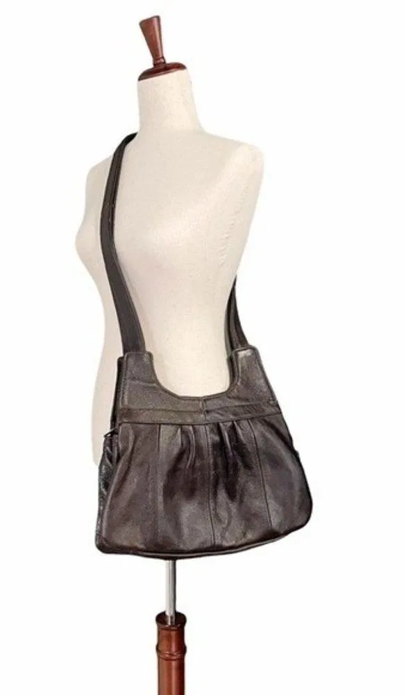 Vintage Pebbled Leather Crossbody Bag Espresso Brown 70s Boho Bohemian Purse - Image 3
