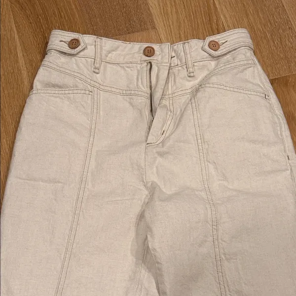 Free People we the free cotton linen blend‎ pants Cream High-Waisted Pants 27 - Image 2