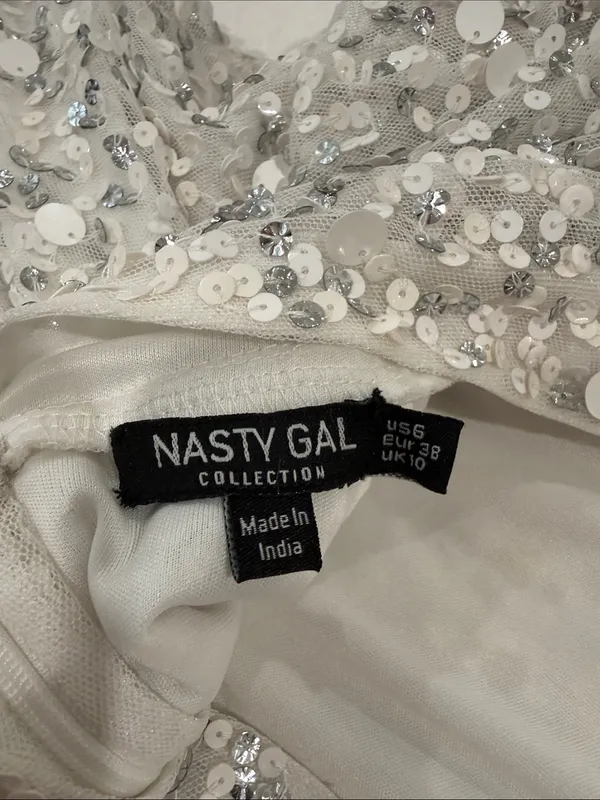 Nasty Gal Silver Sequin Long Sleeve Mini Dress - Image 3