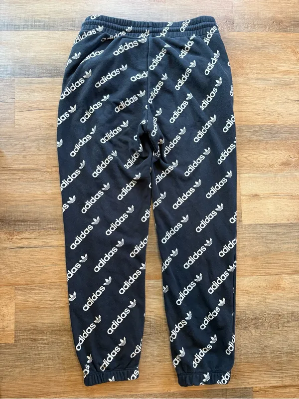 adidas Black Joggers with Allover White Logo Print Women’s Large - Image 3