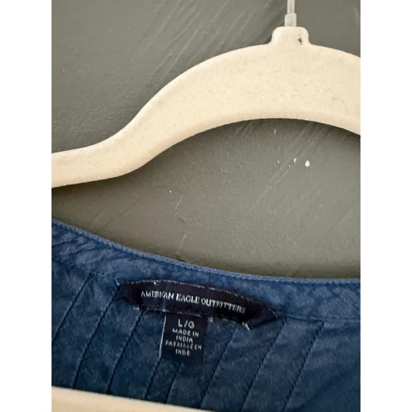 American Eagle Blue Pintuck Lace Trim Boho Peasant Blouse Large - Image 5