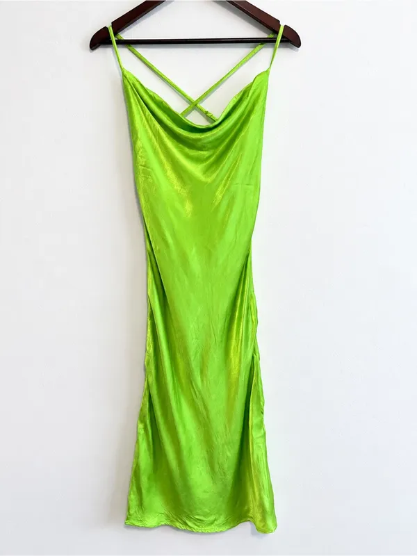 Rat & Boa Green Satin Midi Dress Sz M - Image 5