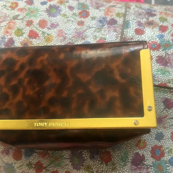 Tory Burch Brown/Black Patent Leather Mini Clutch Gold Hardware - Image 2