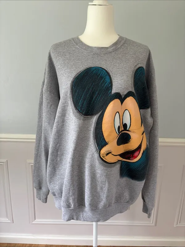 Vintage Mickey Mouse Disney Y2K Crewneck Sweatshirt Gray Unisex XL Vtg 2000s - Image 9