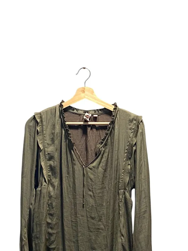 Dolan Anthropologie Prairie Blouse Olive Green Size M Boho Cottagecore Spring - Image 6