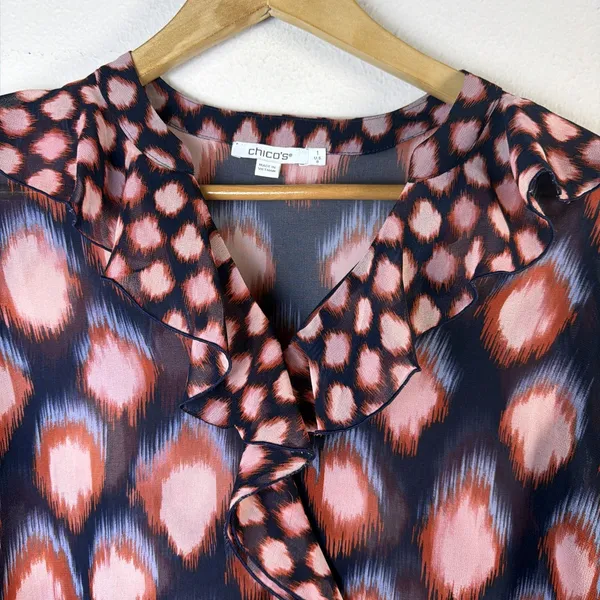 Chico's shirt womens 1 US 8 ikat sheer medium victorian cottagecore career - Image 6