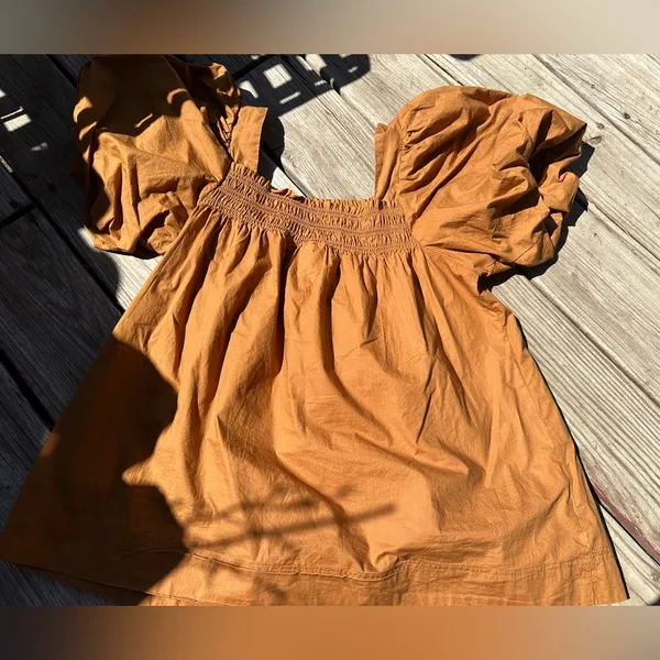Maeve By Anthropologie Puff-Sleeve Smocked Blouse in Rust Orange, Size M, NWOT - Image 9