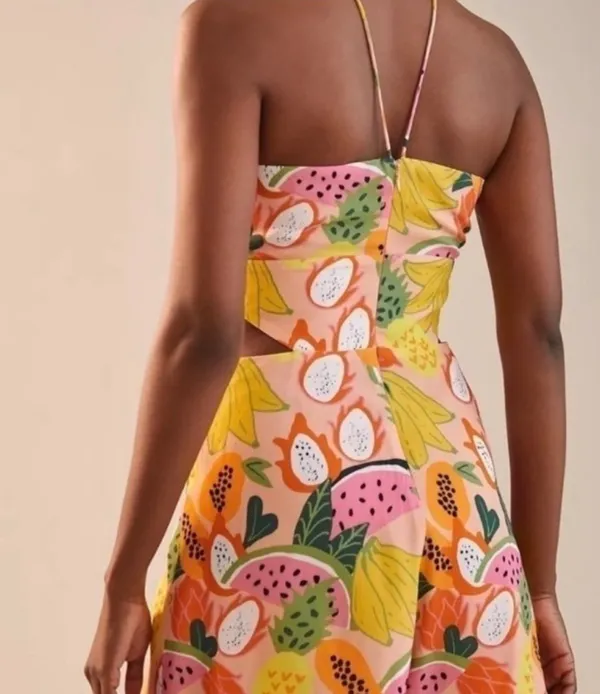 NWT Anthropologie Hutch Tropical Fruit Halter Cutout Romper, Size 4 - Image 4