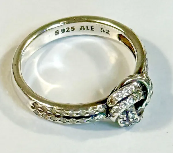 Authentic Pandora Retired Sparkling Love Knot Ring 190997CZ Silver 925 CZ US 6 - Image 4