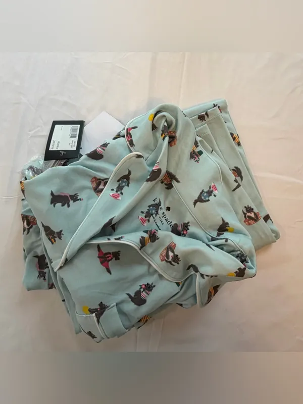 Kate Spade Large Scottie Dog Pajama Set Blue Short Sleeve Lounge Sleepwear NWT - Image 13