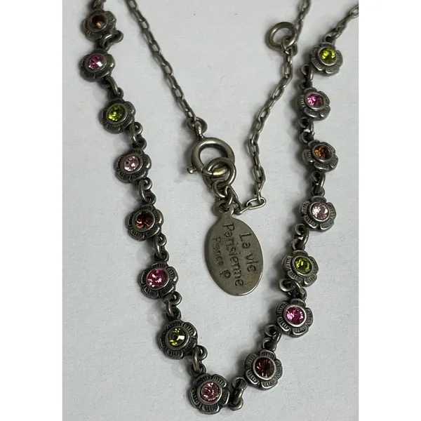 La Vie Parisienne France Flower Station Necklace Multi-colored VTG 16” - Image 3