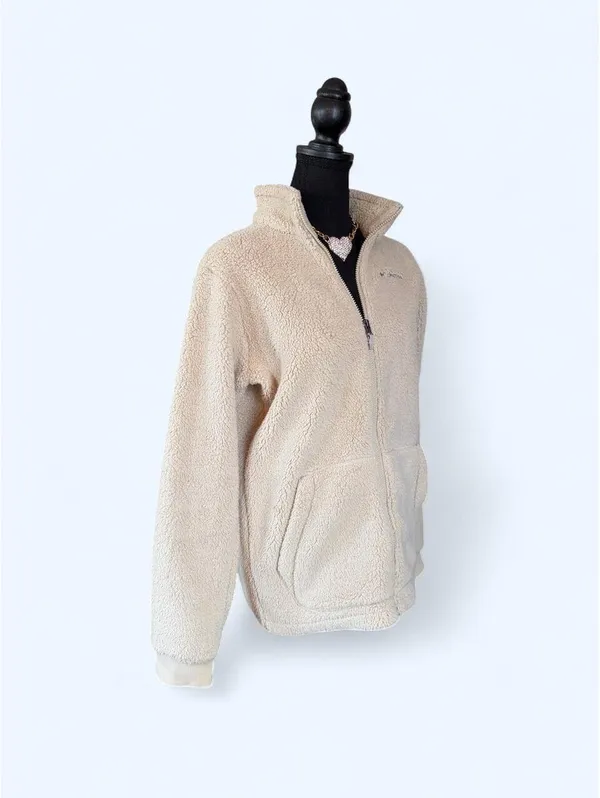 Vintage Y2K Columbia Cozy Cream Sherpa Fleece Jacket size small - Image 4