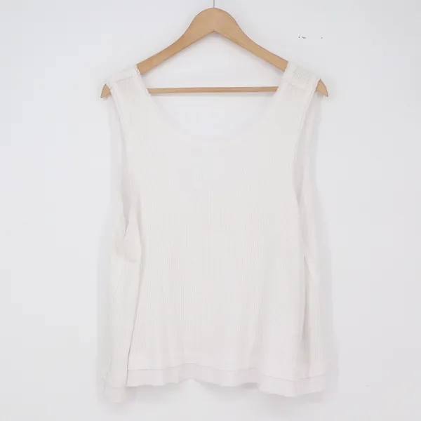 Free People Tank Top Womens Medium White Ribbed Layered Hem Excellent - Image 2
