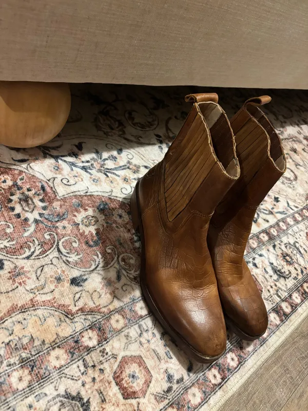 Square toe leather festival boots Brown Size 6 - Image 2