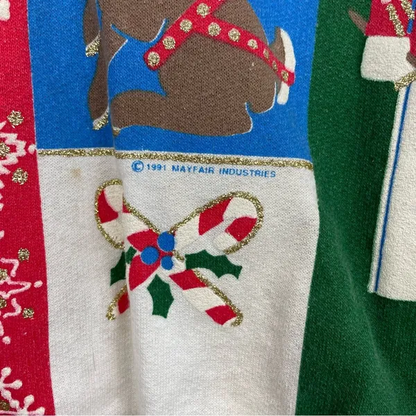 Vintage 90s Christmas Pullover Crewneck Sz Medium Graphic Retro - Image 8