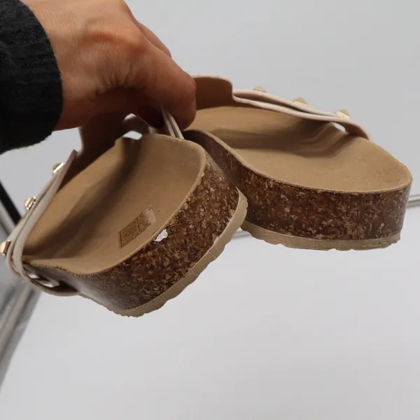 Unbranded Slide Sandals Womens 41 H-Strap Pyramid Studs Cream Cork Good - Image 7