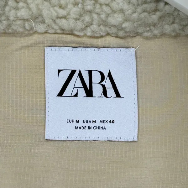 ZARA Sherpa Fleece Jacket Beige Full Zip Pockets Mock Neck Women's M‎ - Image 6