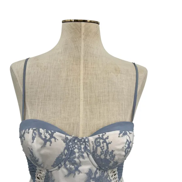 NBD Timantha Lace Bustier Mini Dress‎ Crochet Trim White Blue Size Small - Image 4