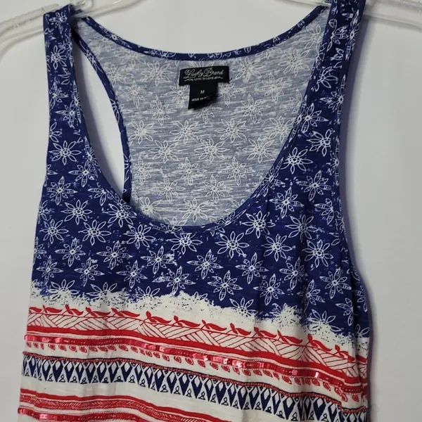 Lucky Brand sequin embellished racer back tank top 4th of July top sz Medium - Image 4
