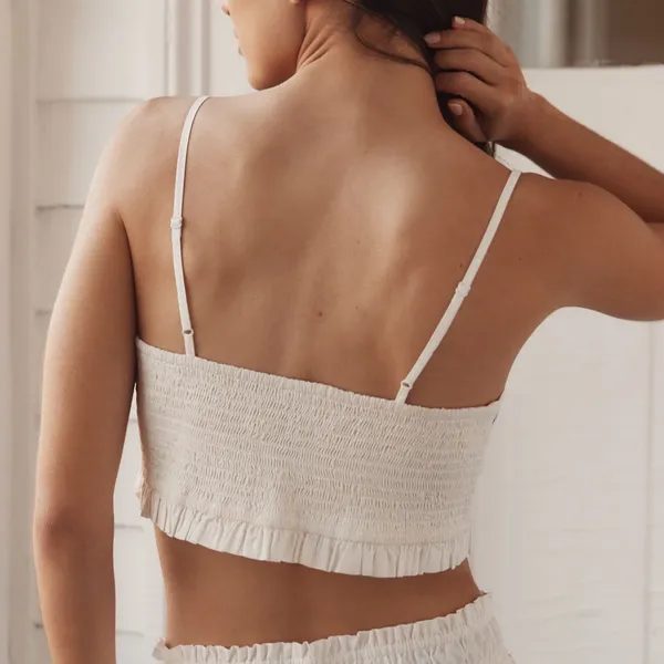 Anthropologie Floral Embroidered White Crop Top XXS - Image 2