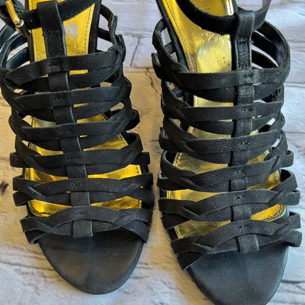 Lauren Black Suede Strappy Wedge Heels Sandals 7 - Image 14