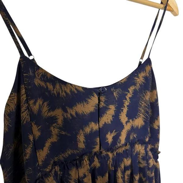 Urban Outfitters Rory Printed Chiffon Tiered Ruffle Mini Dress Navy/Tan Size M - Image 6