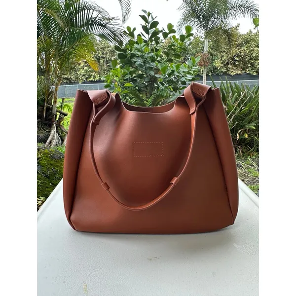 Neiman Marcus Vegan Leather Minimalist Hobo Open Tote Shoulder Bag - Image 4