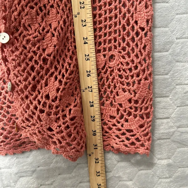 Women Crochet Cardigan Coverup Pink M Boho Cottagecore Fairy Boho Beachy Coastal - Image 5