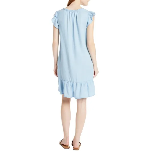 Time and Tru Womens Dress Size M Light Blue Split Neck Flounce Hem Casual Ruffle - Image 8