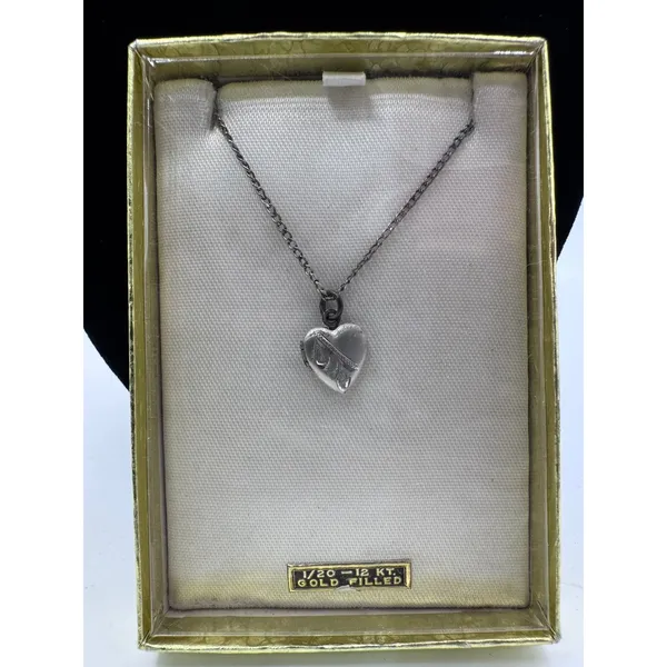 Vintage Heart Locket Necklace 1/20 12K‎ Gold Filled Floral Engraved 9" - Image 5