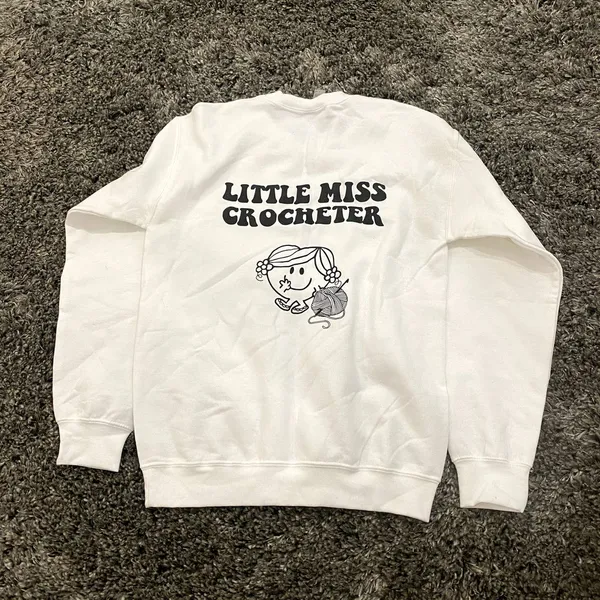 Wild Oak Creations Little Miss Crocheter Sweatshirt in White, Size S​​​​​​​​​ - Image 3