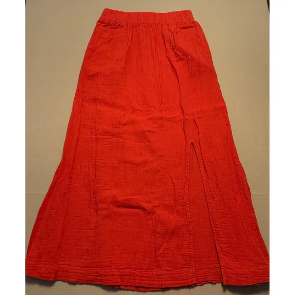 Pact Organic Cotton Gauze Crop Top Maxi Skirt Set Red Women Small XS - Image 13