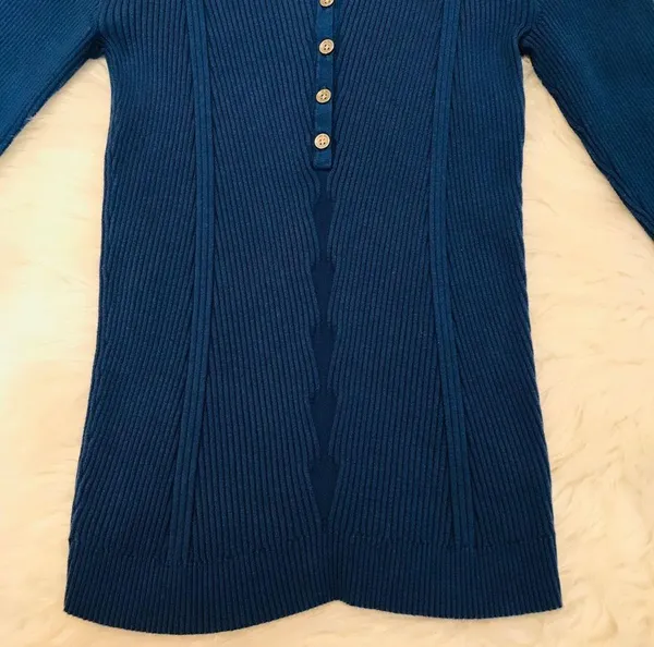 Anne Klein ribbed knit top blue size small - Image 4