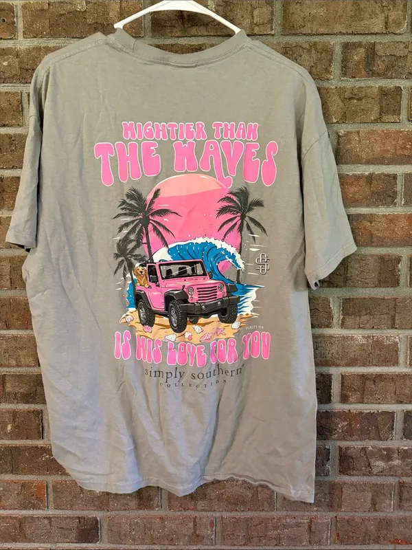 Simply Southern Light Gray Short Sleeve Tee with Pink Chest Emblem - Image 2